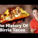 a thumbnail of a youtube video with a birria meal